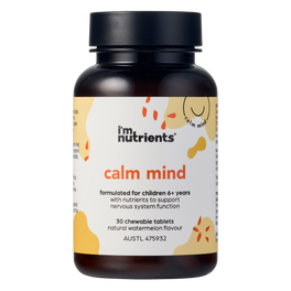 Supplement bottle labeled 'i'm nutrients calm mind' on a white background