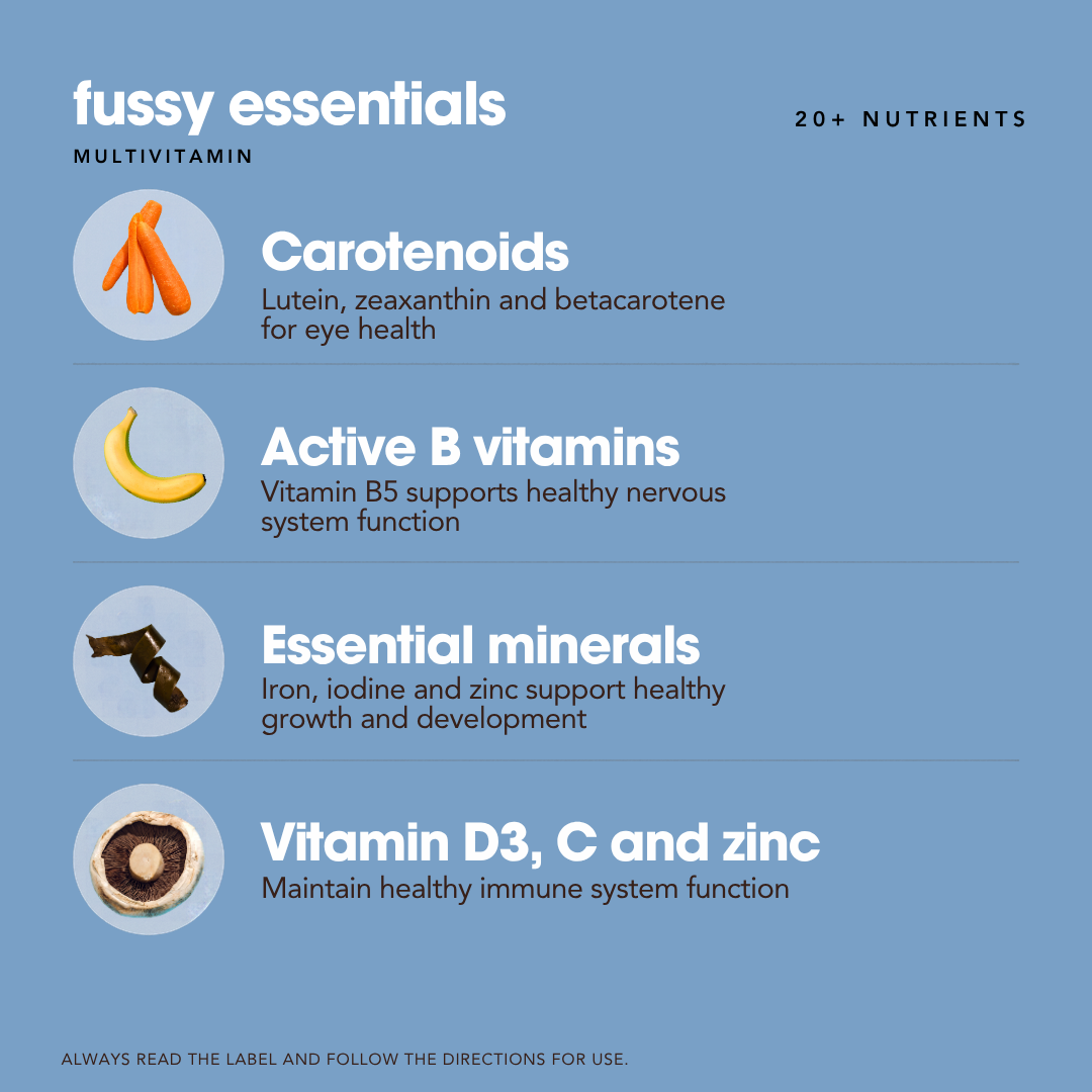 Fussy Essentials Multivitamin Supplement for kids 30 & 60 chewable tablets
