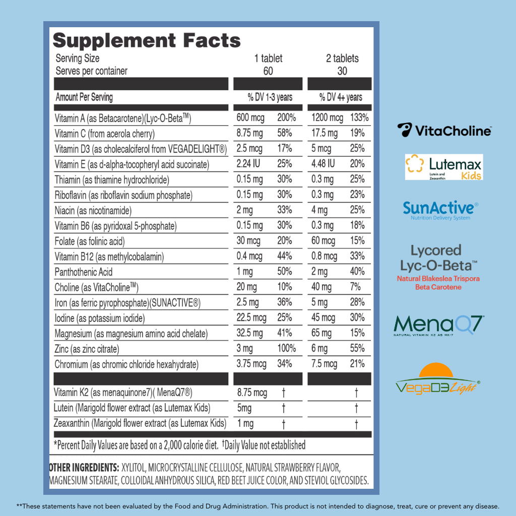 Picky Essentials Kids Chewable Multivitamin with Iron + Zinc | 20+ Essential Nutrients